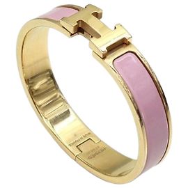 Hermès Bracciale da donna Click Clack Ash PM in oro giallo e smalto rosa