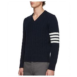 Thom Browne Cashmere-V-Ausschnitt-Pullover mit Zopfstrick