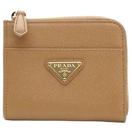 Prada Portacarte piccolo con zip Saffiano Triangle Camel