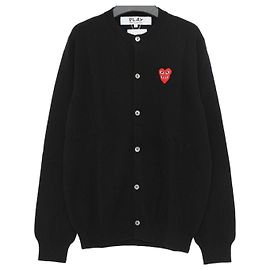 Comme Des Garcons AX Damen-Cardigan aus Wolle mit Rundhalsausschnitt und rotem Herz-Logo