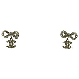 Chanel Gold CC Logo Crystal Ribbon Ohrringe Grade