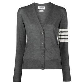Thom Browne Cárdigan de lana merino para mujer Bar Gris oscuro