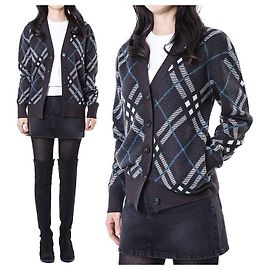 Burberry  Damen-Cardigan aus Woll-Mohair-Mischung mit klassischem Karomuster, Charcoal