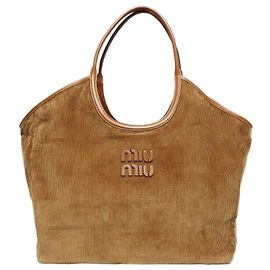Miu Miu Borsa a tracolla grande in velluto a coste Cinnamon Ivy con scritte