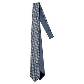 Hermès Cravate pour homme Double Mileon Maillon en soie Gris