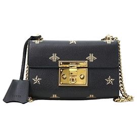 Gucci Borsa a tracolla piccola Black Leather Bi-Star Padlock
