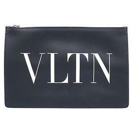 Valentino Clutch in pelle nera con logo VLTN