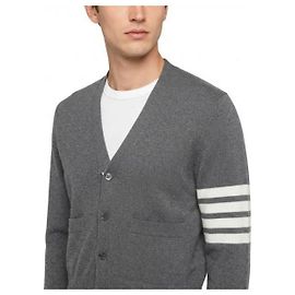 Thom Browne 4-Bar Wollcardigan mit V-Ausschnitt Grau