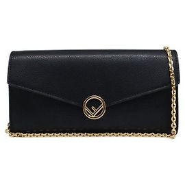 Fendi Portafoglio a catena WOC Continental in vitello nero e oro