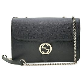 Gucci Mittlere Schultertasche aus schwarzem Leder mit goldener Kette und verschränktem GG