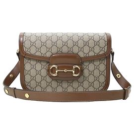 Gucci Borsa a tracolla Small Supreme GG Canvas Brown Leather Horsebit