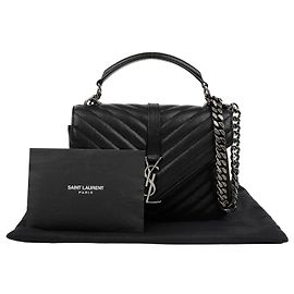 Autre Marque Damen Classic College Medium Monogram Chain Bag, Crossbody Satchel Bag, Silber Schwarz