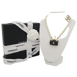 Chanel Logo Classic Back Pendant Pearl Necklace