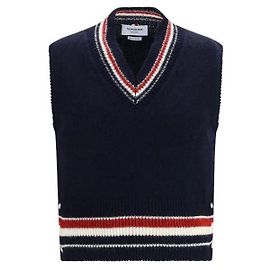 Gilet en maille Thom Browne col V bleu marine laine mohair