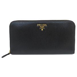 Prada Black Metal Zip Long Wallet