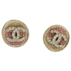 Chanel Pendientes de círculo de cristal rosa redondo