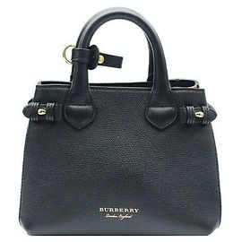 Burberry House Check Banner Bag Mini aus schwarzem Leder