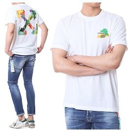 Off White Mehrfarbiges T-Shirt mit Kurzarm und Pinselmalerei-Pfeil-Print