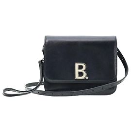 Balenciaga Kleine Schultertasche aus schwarzem Kalbleder mit silbernem Logo