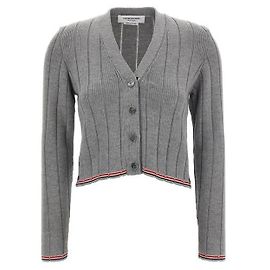 Thom Browne Cárdigan de lana merino con cuello en V gris