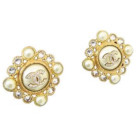 Chanel Runde CC Logo Ohrringe aus Perlen und Kristallen in Gold