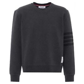 Thom Browne Garment Dyed Tonal Bar Crew Neck Long Sleeve