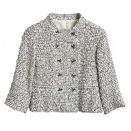 Chanel Giacca Doppiopetto 11P Runway in Tweed Bianco e Nero FR 38