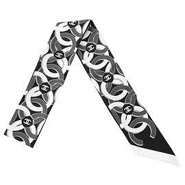 Chanel Seidentuch Bandeau Schwarz Weiß Kamelie Kleeblatt