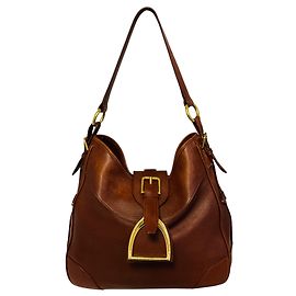 Borsa a tracolla Ralph Lauren Vintage Y2K in pelle marrone invecchiata con dettagli dorati