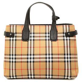 Borsa Satchel Banner Burberry Medium in tela House Check beige