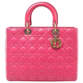Borsa Christian Dior Lady Dior Large in pelle Cannage, Rosa
