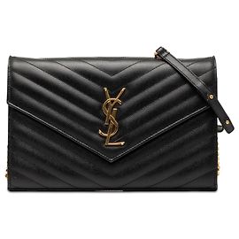 Autre Marque Borsa a tracolla portafoglio a busta Saint Laurent Grain De Poudre Chevron Cassandre Nera