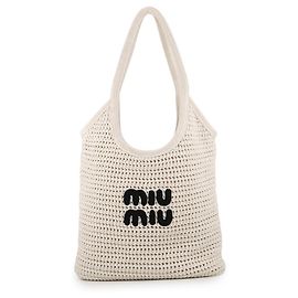 Miu Miu Tote Bag aus Baumwolle in Elfenbein