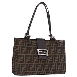 FENDI Zucca Canvas Mamma Baguette Hand Bag Black Brown Auth 175070 - Jerrillo