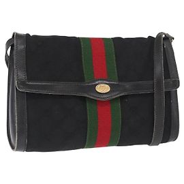 GUCCI Bolsa de Ombro GG Canvas Web Sherry Line Preto Vermelho Verde Auth 161730 - Jerrillo