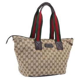 GUCCI GG Canvas Web Sherry Line Tote Bag Beige Silber 131230 Auth 209216A - Jerrillo