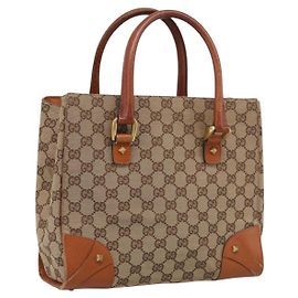 GUCCI GG Canvas Hand Bag Beige Gold 120895 Auth 212051 - Jerrillo