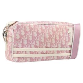 Christian Dior Trotter Canvas Shoulder Bag PVC Pink Silver Auth 212047 - Jerrillo