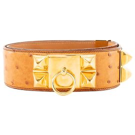 HERMÈS - Hermès Collier de Chien Gürtel aus braunem Straußenleder (T75)