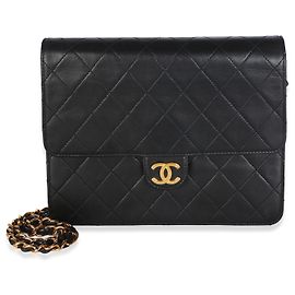 Borsa Chanel Vintage 24k in pelle d'agnello trapuntata nera quadrata con patta singola