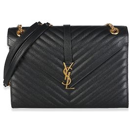Autre Marque Saint Laurent Black Grain De Poudre Matelasse Chevron Large Monogram Satchel
