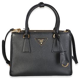 Prada Mini Galleria Double Zip Tote in Saffiano Nero