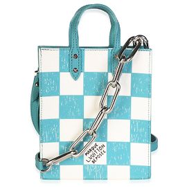 Louis Vuitton Teal White Damier Checker Canvas Sac Plat XS