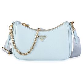 Prada Bolsa de Ombro Mini Re-Edition 2005 em Saffiano Celeste Blue