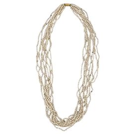 Autre Marque Zehnreihige Torchon-Halskette aus Vintage White Keshi Rice Süßwasserperlen 3mm 76cm