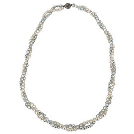 Autre Marque Collana a due fili intrecciati in perle d'acqua dolce Vintage Blue Biwa 8mm 60cm