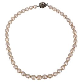 Autre Marque Collar de perlas barrocas rosas de agua dulce Vintage 8mm con cierre floral 42cm