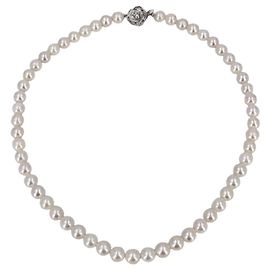 Autre Marque Collana di perle Akoya Vintage White 8mm con chiusura floreale argentata 48cm