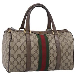 GUCCI GG Supreme Web Sherry Line Hand Bag PVC Beige Gold