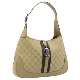 GUCCI GG Canvas Jackie Sherry Line Handtasche Beige Silber 00963